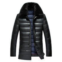 Winter men's lapel PU leather thick fur mink collar PU leather down jacket men in the long paragraph