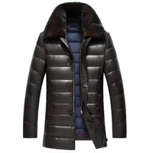 Winter men's lapel PU leather thick fur mink collar PU leather down jacket men in the long paragraph