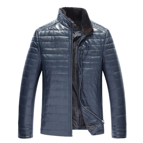 New Warm Winter Men's Leather Jacket Casual Outerwear Fashion genunie Leather jacket Men with really fur collar