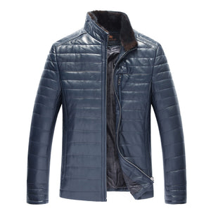 New Warm Winter Men's Leather Jacket Casual Outerwear Fashion genunie Leather jacket Men with really fur collar