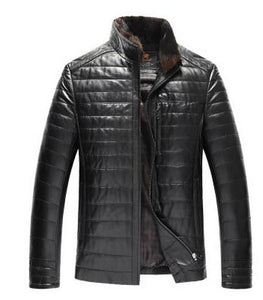 New Warm Winter Men's Leather Jacket Casual Outerwear Fashion genunie Leather jacket Men with really fur collar
