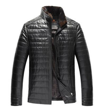 New Warm Winter Men's Leather Jacket Casual Outerwear Fashion genunie Leather jacket Men with really fur collar