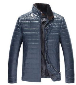New Warm Winter Men's Leather Jacket Casual Outerwear Fashion genunie Leather jacket Men with really fur collar