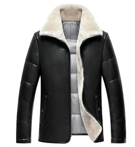 2016 Winter burst models men's lapel PU + 90% white duck down jacket + inside artificial lamb fur fur one pu leather jacket