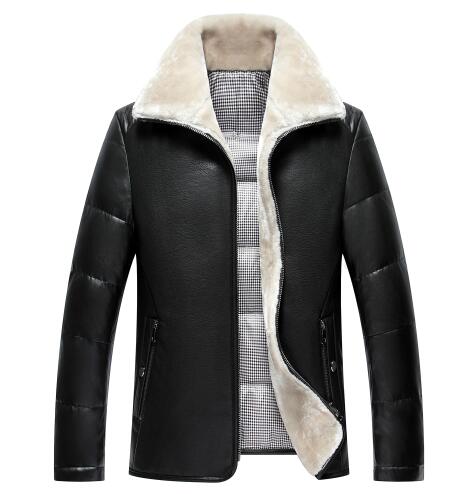 2016 Winter burst models men's lapel PU + 90% white duck down jacket + inside artificial lamb fur fur one pu leather jacket