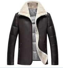 2016 Winter burst models men's lapel PU + 90% white duck down jacket + inside artificial lamb fur fur one pu leather jacket