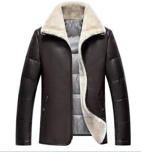2016 Winter burst models men's lapel PU + 90% white duck down jacket + inside artificial lamb fur fur one pu leather jacket