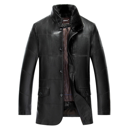 New arrival men lapel fur winter PU leather simulation leather jacket men's thicker fur plus velvet fashion warm size MLXL2XL3XL