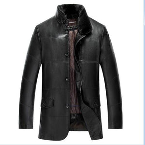 New arrival men lapel fur winter PU leather simulation leather jacket men's thicker fur plus velvet fashion warm size MLXL2XL3XL