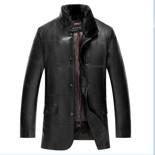 New arrival men lapel fur winter PU leather simulation leather jacket men's thicker fur plus velvet fashion warm size MLXL2XL3XL