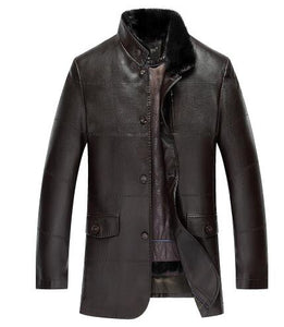 New arrival men lapel fur winter PU leather simulation leather jacket men's thicker fur plus velvet fashion warm size MLXL2XL3XL