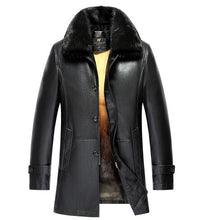 Winter Thicken PU Leather Coat Men Long Section Casual turn-down Collar Leather Coat Warm Jacket Coat