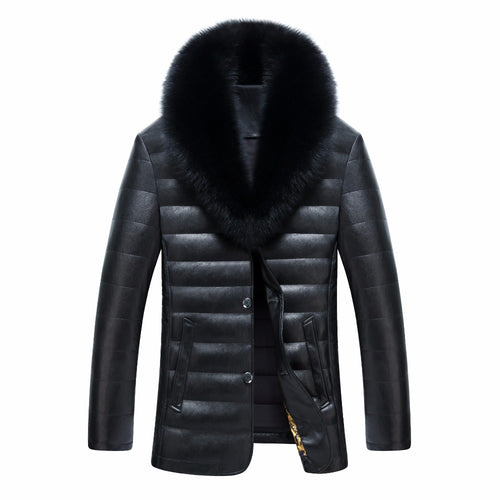 New men  jacket winter warm men's leather jackets and coats PU leather jacket men long winter jacket with really fox fur collar