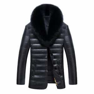 New men  jacket winter warm men's leather jackets and coats PU leather jacket men long winter jacket with really fox fur collar