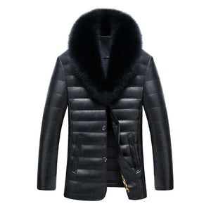 New men  jacket winter warm men's leather jackets and coats PU leather jacket men long winter jacket with really fox fur collar
