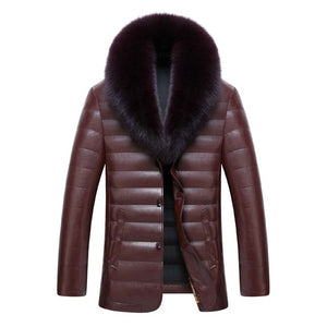 New men  jacket winter warm men's leather jackets and coats PU leather jacket men long winter jacket with really fox fur collar
