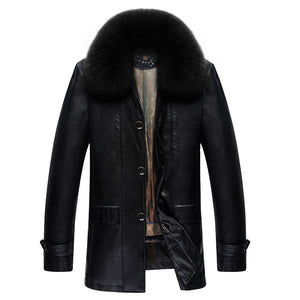 2016 New men suede jacket winter warm men's leather jackets and coats PU leather jacket men long winter jacket with fur collar