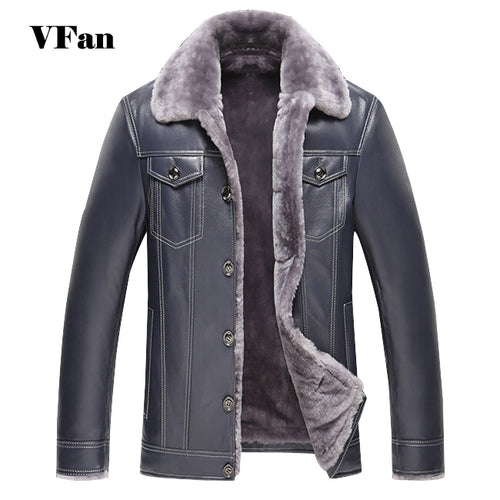 Fashion Men Leather Coat Winter Jacket Warm 2016 Brand Design Fur Thicken Turn-down Collar Leather Jacket Z2025-Euro